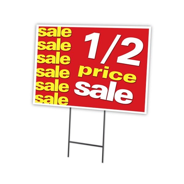 1-2 Price Sale Yard Sign & Stake outdoor plastic coroplast window, C-1824-DS-1-2 Price Sale